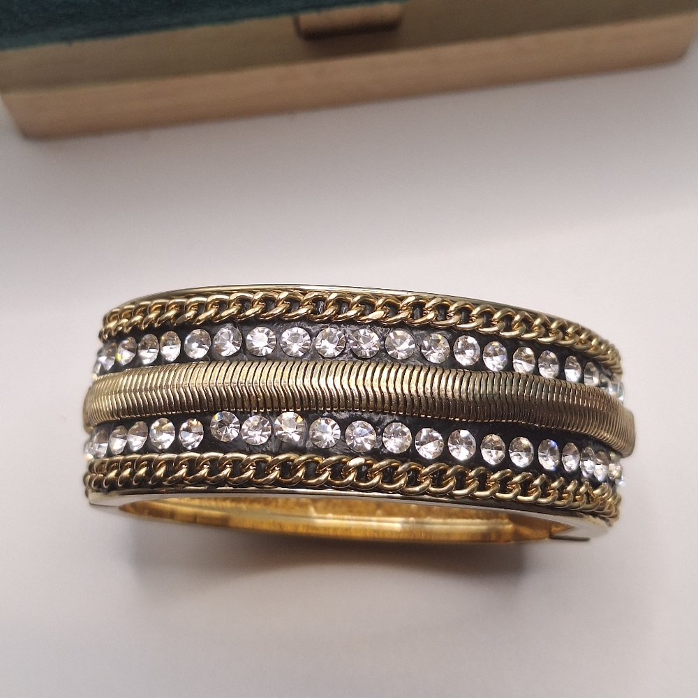 Cache Statement Gold Bangle Bracelet with Crystals | NWT